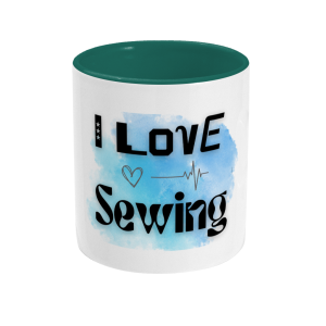 This two toned sewing slogan mug