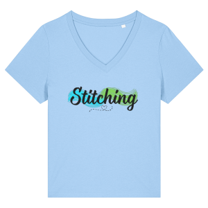 stitching slogan womens v-neck T-shirt