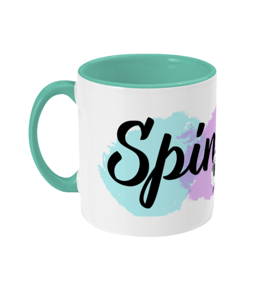 spinning slogan two toned mug