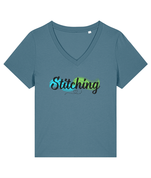 stitching slogan womens v-neck T-shirt