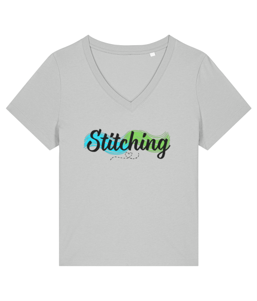 stitching slogan womens v-neck T-shirt