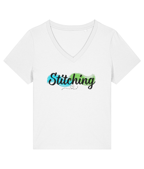 stitching slogan womens v-neck T-shirt